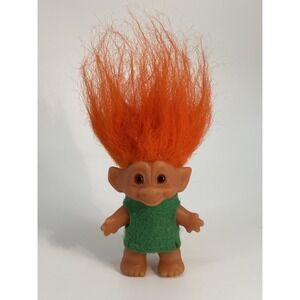 Vintage DAM Troll‎ 3" Neon Orange Hair W/ Green Vest
